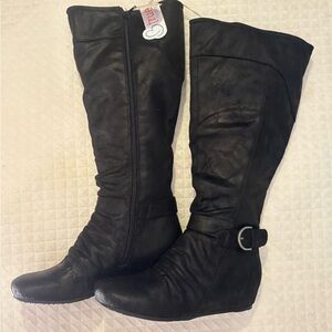 BareTraps Starling Black Ruched Tall Wedge Side Zip Riding Boots Women Sz 7.5 M
